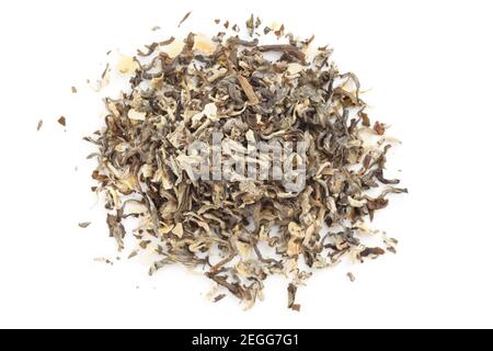 Jasmine oolong Chinese tea shot from above isolated on white background Stock Photo