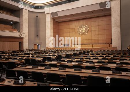 Assembly Room at Palace of the Nations - United Nations Office - Geneva, Switzerland Stock Photo