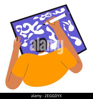 Graphic designer drawing on tablet with pencil Stock Vector