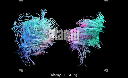 Abstract shapes like funny tangled wires in neon colors. 3d rendering. Stock Photo