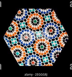 Ceramic mug coaster, Andalusian ornament, isolated on black background Stock Photo
