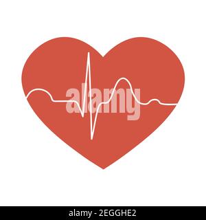 Health symbol in the form of a heart with a cardiogram. Red icon illustration on a white background Stock Photo