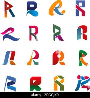 Alphabet letter R abstract font icon for business identity design. R uppercase typeface, formed of ribbon, origami paper and geometric figure for corp Stock Vector