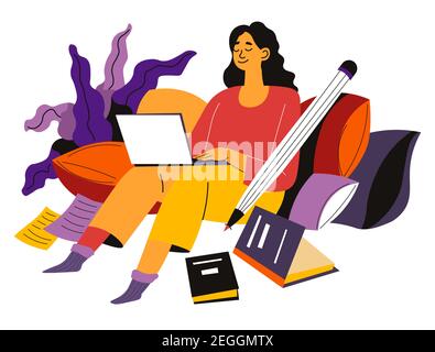 Copywriter creating thought provoking articles Stock Vector