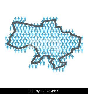 Ukraine population map. Country outline made from people figures Stock Vector