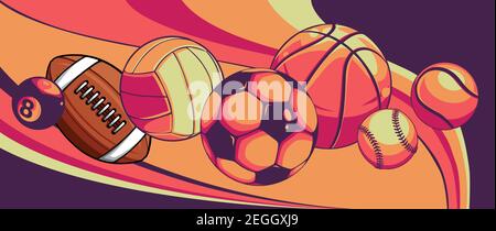 Sport balls on colored background. Vector illustration Stock Vector