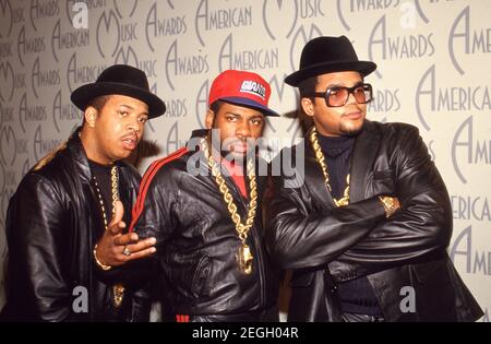 LOS ANGELES - JANUARY 26: Reverend Run, Jam Master Jay and Darryl McDaniels of  Run DMC  at the American Music Awards at the Shrine Auditorium on January 26, 1987 in Los Angeles, California.   Credit: Ralph Dominguez/MediaPunch Stock Photo