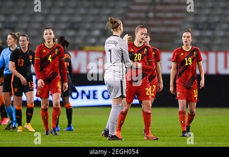 Netherlands' goalkeeper Sari van Veenendaal and Belgium's Julie ...