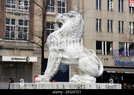 Lion sculpture at the National Monument on Dam Square, Amsterdam, Netherlands Stock Photo