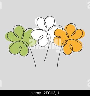 Three clovers painted in the color of ireland. St patrick day print on grey Stock Vector