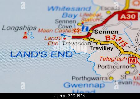 Lands End And Surrounding Areas Shown On A Road Map Or Geography Map 2egh9en 