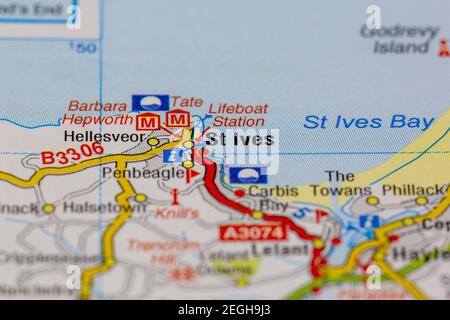 Street Map Of St Ives Cornwall St Ives And Surrounding Areas Shown On A Road Map Or Geography Map Stock  Photo - Alamy