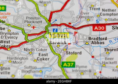 Yeovil and surrounding areas shown on a road map or geography map Stock ...