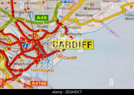 Road Map of Cardiff, Wales Stock Photo - Alamy