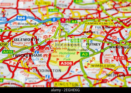 Richmond and surrounding areas shown on a road map or Geography map ...