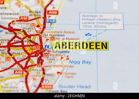 Aberdeen and surrounding areas shown on a road map or geography map Stock Photo