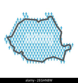 Romania population map. Country outline made from people figures Stock Vector