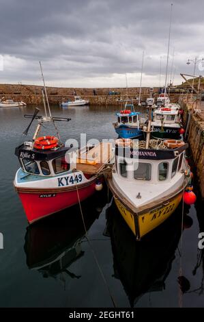 Fishing boats in the harbour of Dunure Ayrshire, on the Clyde coast Scotland Stock Photo