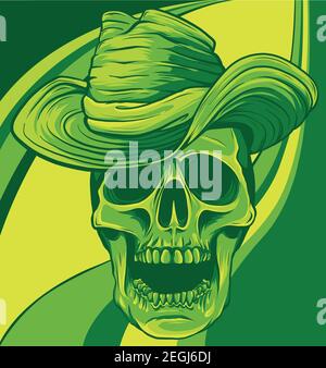 Vector illustration of Cowboy skull with hat Stock Vector