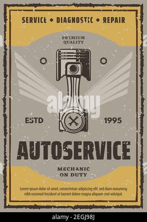 Vector poster autoservice on duty. Service, diagnostic and repair cars design banner. Autoservice premium quality concept. Vintage design for car repa Stock Vector