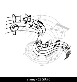 Musical staff or music stave notes and clef for musical concept design. Vector poster or icon of musical notes on staff for jazz night or classical op Stock Vector