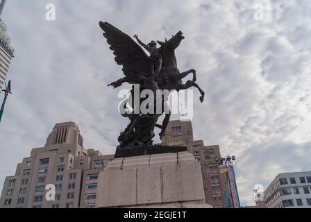 Mexico, Mexico City, August 26, 2012, statue of the pegasus, a mythical creature, located on the outskirts of the city's 'fine arts' (Bellas Artes) pa Stock Photo