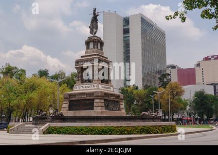 Mexico, Mexico City, August 26, 2012, is the historical monument to the Aztec ruler Cuahutémoc which was inaugurated in 1887 on the avenue Paseo de la Stock Photo