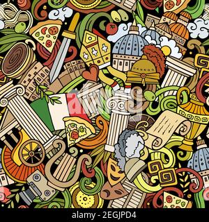 Cartoon doodles Italy seamless pattern. Stock Vector