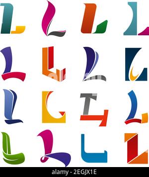 Alphabet letter L icon for corporate identity font design. Colorful ribbon and geometric figures in shape of symbol L for modern business card and com Stock Vector
