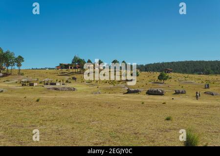 View of the 'Piedras Encimadas' natural park, Puebla Mexico, in the background a beautiful very green forest Stock Photo