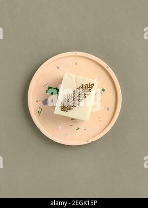 Natural homemade soap on a concrete tray. Stock Photo