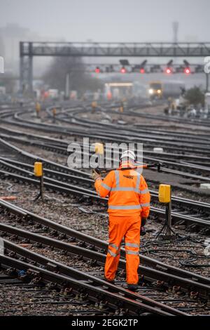 Photographs on the platforms at Bristol Temple Meads Station. Stock Photo