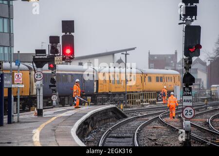 Photographs on the platforms at Bristol Temple Meads Station. Stock Photo