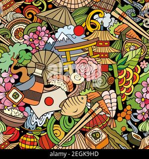 Cartoon doodles Japan seamless pattern. Stock Vector