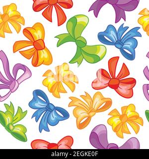 Seamless vector pattern, party concept. Cute simple colorful ribbons isolated on white background. Colorful illustration. For print, t-shirt, design,w Stock Vector