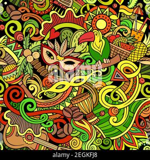 Cartoon doodles Brazil seamless pattern. Stock Vector