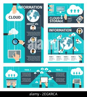 Infographic vector about cloud technologies. Concept of computer and connected mobile devices. Infographics design with cloud computing elements. Clou Stock Vector
