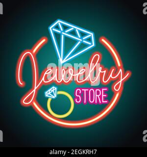 jewelry store neon sign for jewelry business plank. vector illustration Stock Vector