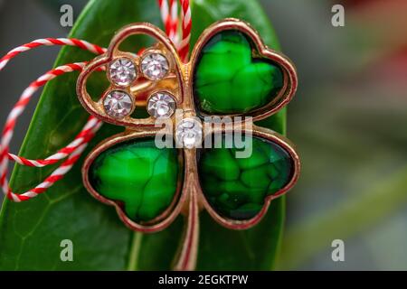 Giving out March trinkets or martisor is a romanian tradition celebrated on the 1st of March Stock Photo