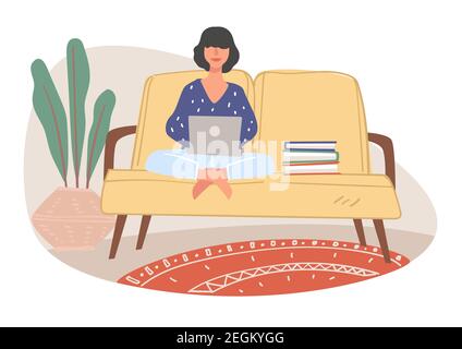 Freelancer working from home, student studying Stock Vector