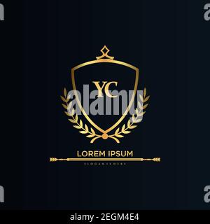 YC Letter Initial with Royal Template.elegant with crown logo vector, Creative Lettering Logo Vector Illustration Art. Stock Vector