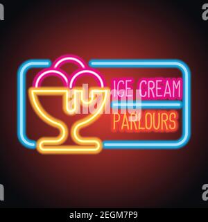 ice cream neon sign for ice cream advertisement. vector illustration Stock Vector