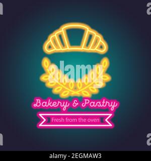 bakery and pastry neon sign for bakery and pastry advertisement. vector illustration Stock Vector
