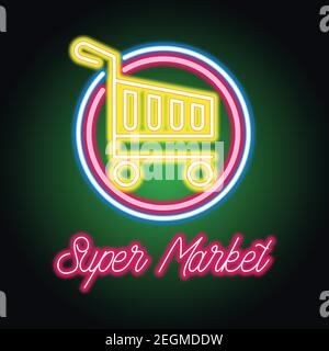 mini super market neon sign for super market plank add. vector illustration Stock Vector