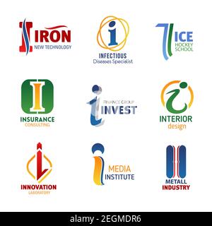 Letter I icons for business, technology and investment company or banking industry. Vector innovation symbols of letter I for for fitness center or gy Stock Vector