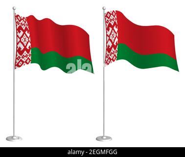 flag of republic of Belarus on flagpole waving in wind. Holiday design element. Checkpoint for map symbols. Isolated vector on white background Stock Vector