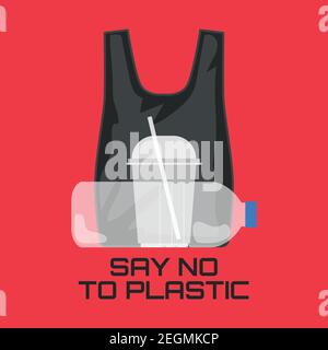 say no to plastic concept for better future. vector illustration Stock Vector
