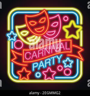 happy carnival festive concept neon sign. vector illustration Stock Vector