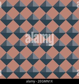 Vector 3D pyramid shaped stud seamless pattern background. Pink blue shaded studded diamond triangles on teal backdrop. Rich renaissance color Stock Vector