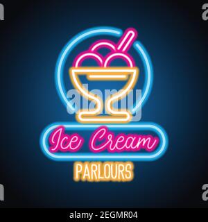 ice cream neon sign for ice cream advertisement. vector illustration Stock Vector